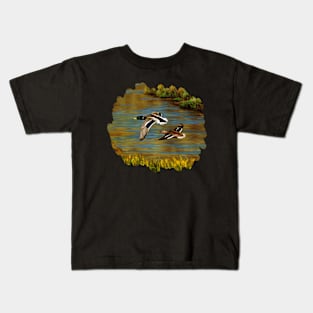 Mallard Ducks Flying Over Water in Wetlands Kids T-Shirt